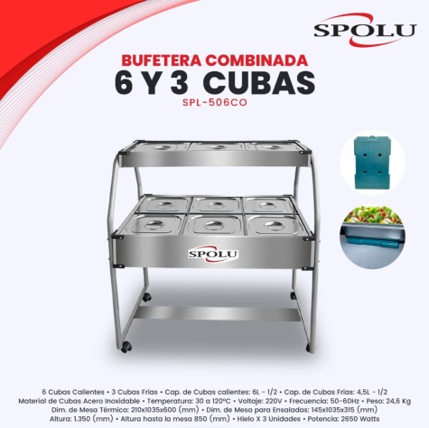 SPOLU BUFFETERA COMBINADA 6 CUBAS CALIENTES 3 CUBAS FRIAS