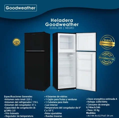 HELADERA GOODWEATHER COOL-305 NEGRO