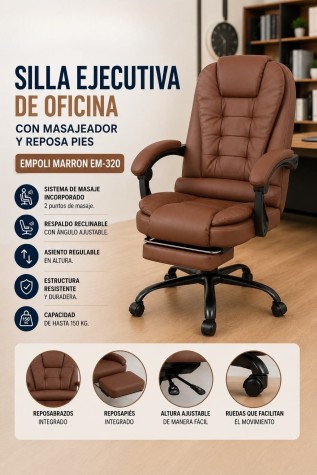 SILLA EJECUTIVA DE OFICINA C/REPOSA PIES EMPOLI MARRON HESX0121