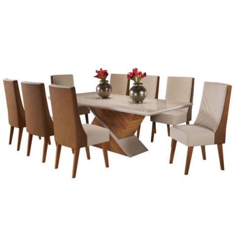 JG COMEDOR GLAMOUR 8SILLAS MIEL/OFF WHITE