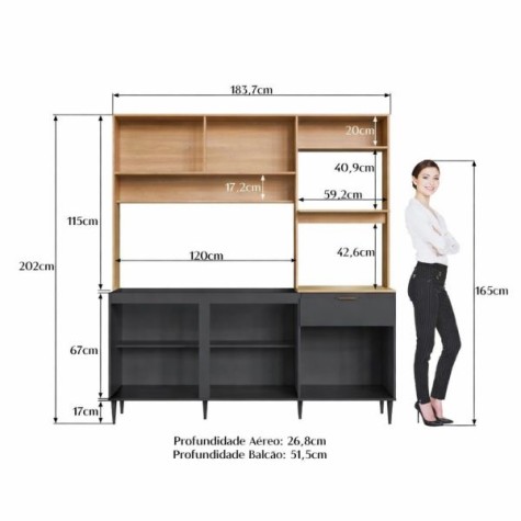 COCINA COMPACTA GENOVA 1.80CM SIN PILETA . FRE/GRA